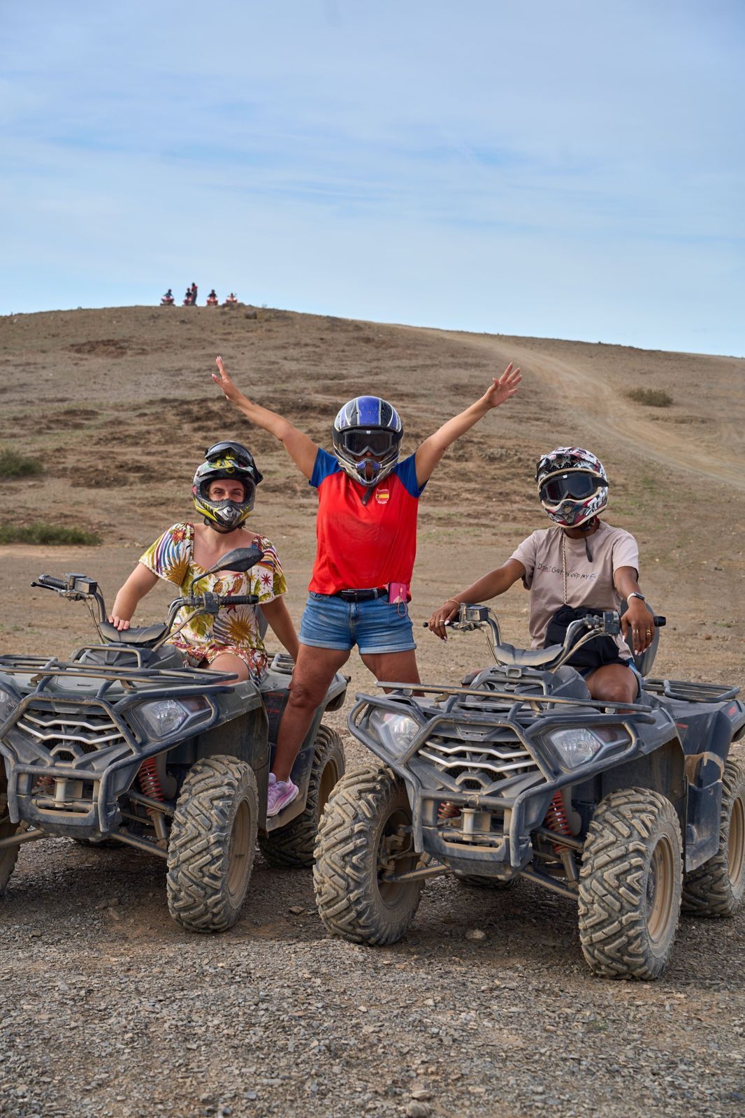 Friends on quad bikes in the Agafay desert