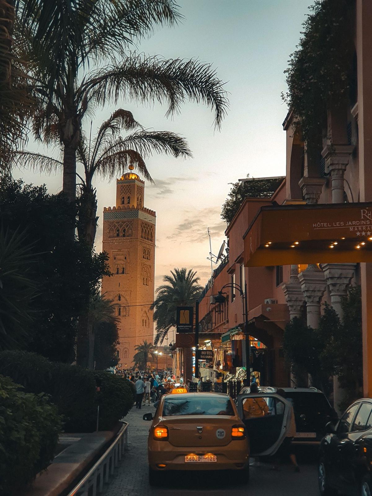 Koutoubia minaret at sunset in Marrakech