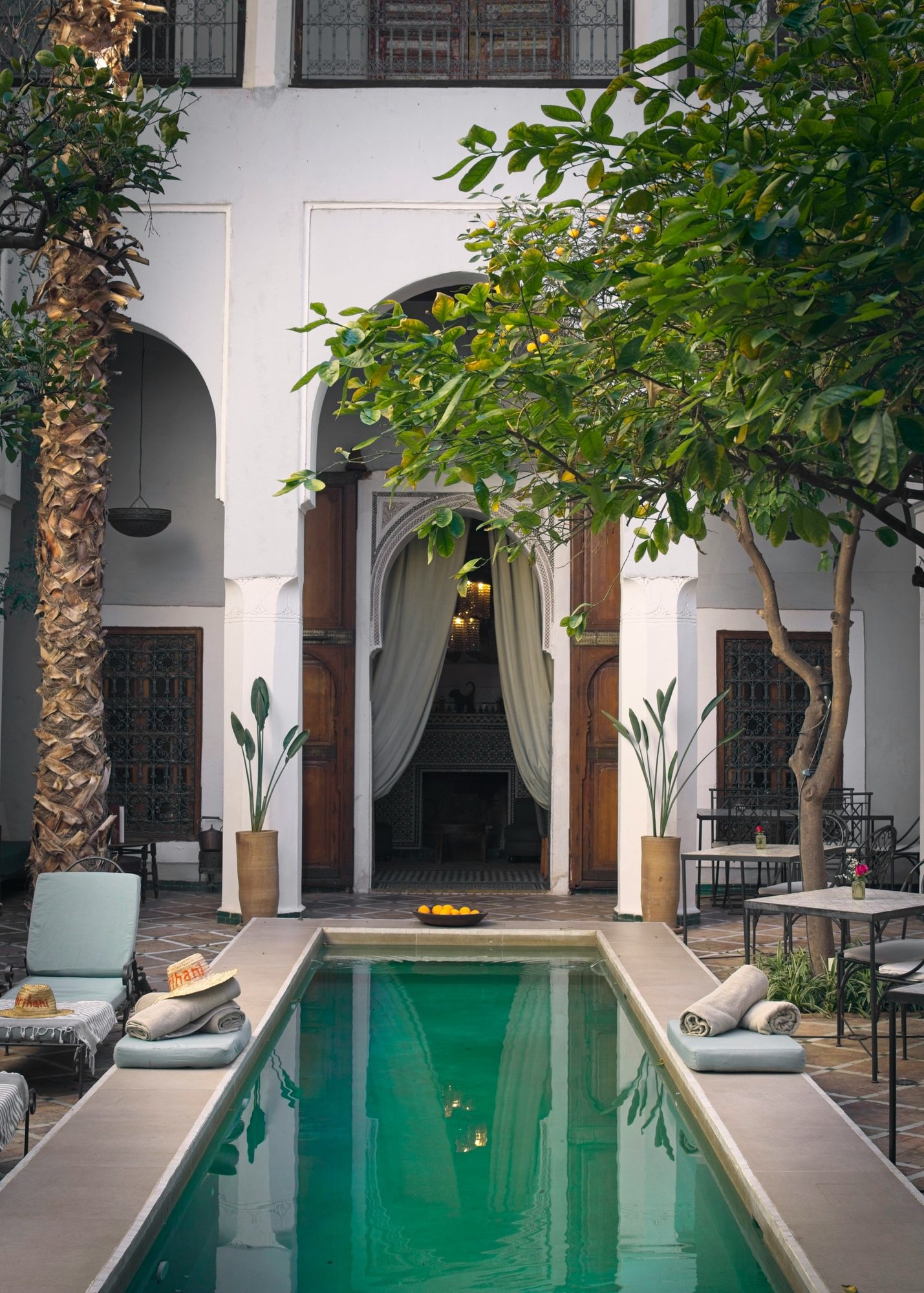 Courtyard pool and orange trees in a Marrakech riad
