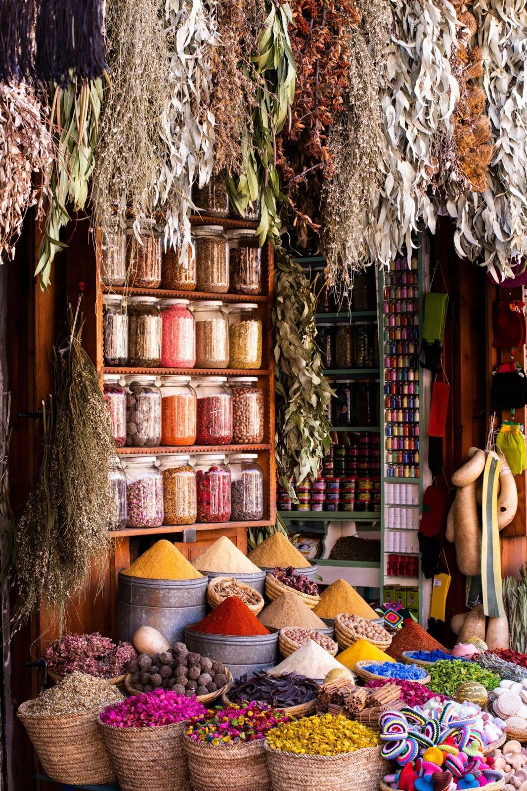 Spice and herb stall in the Marrakech souk